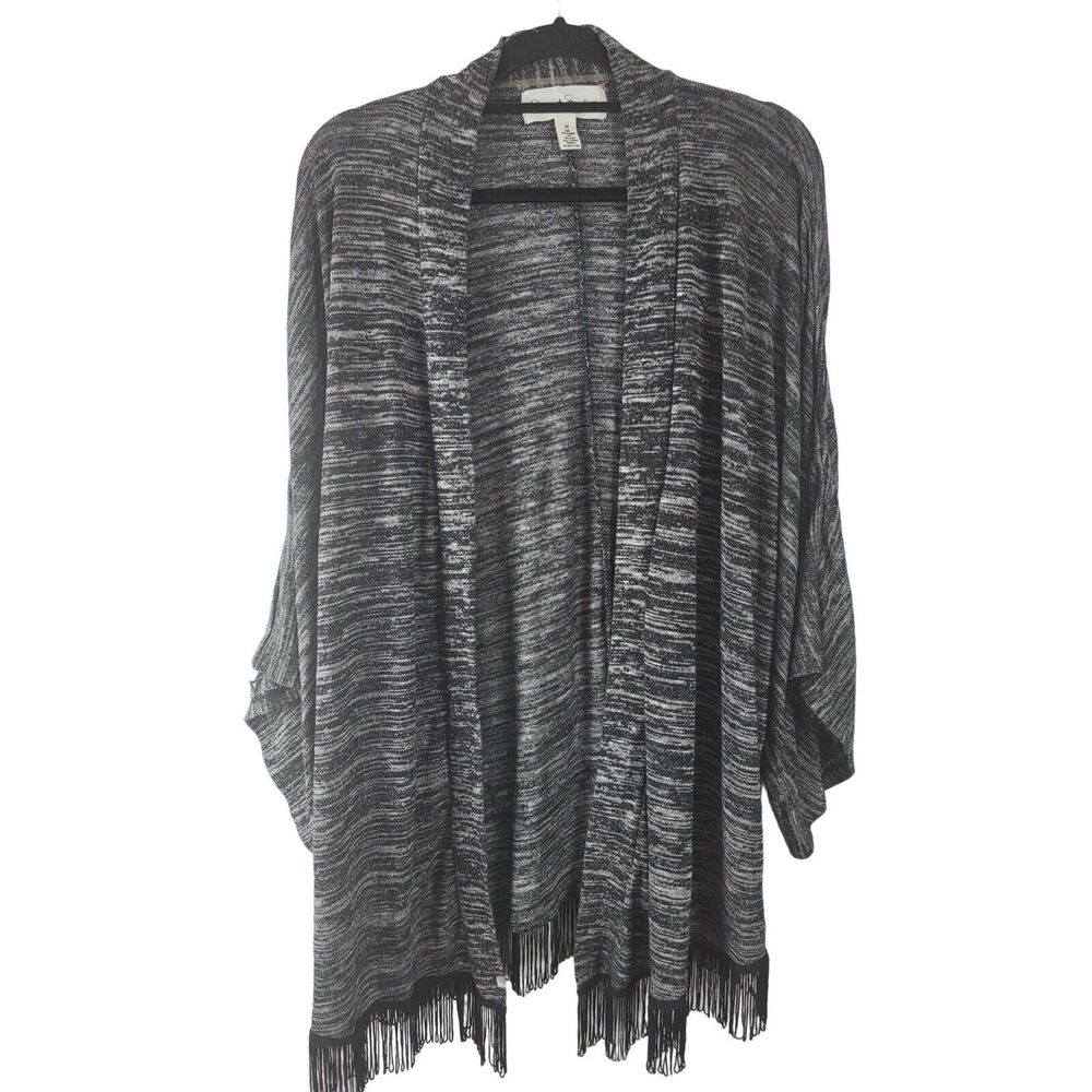 French Connection Cardigan‎ 3X Womens Plus Size Grey Doleman Sleeve Fringe Top